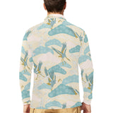 Bonsai bamboo stork japanese pattern cream theme Men's Long Sleeve Polo Shirt