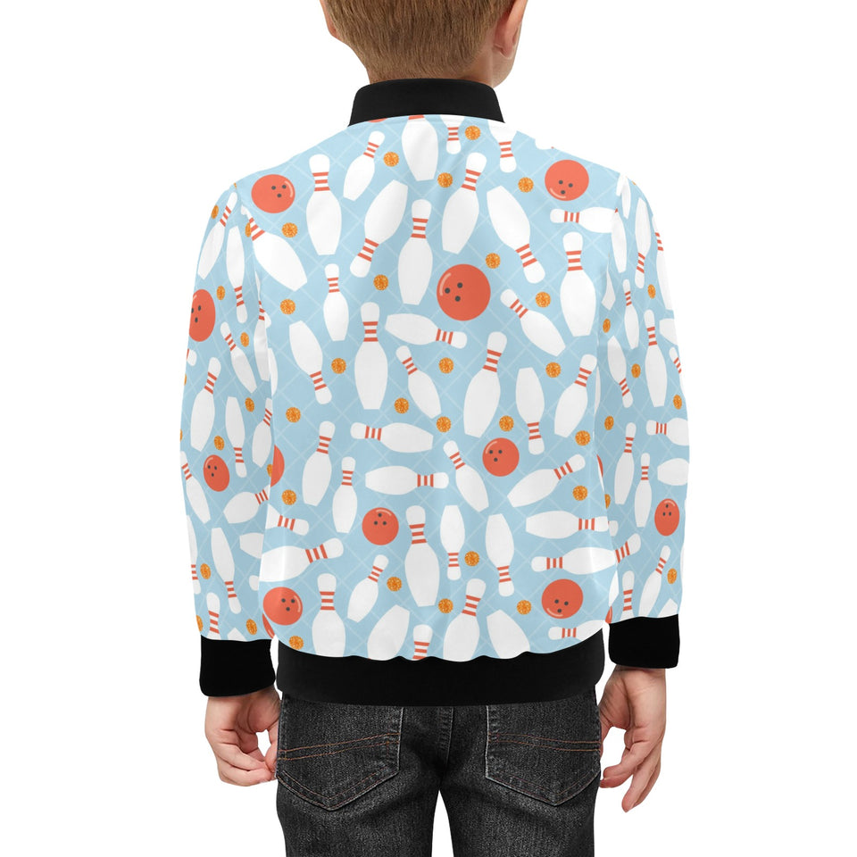 Bowling ball bowling pins blue blackground Kids' Boys' Girls' Bomber Jacket