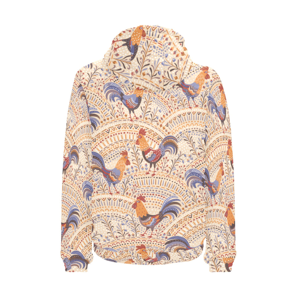 Cute rooster chicken cock floral ornament backgrou Men's Padded Hooded Jacket