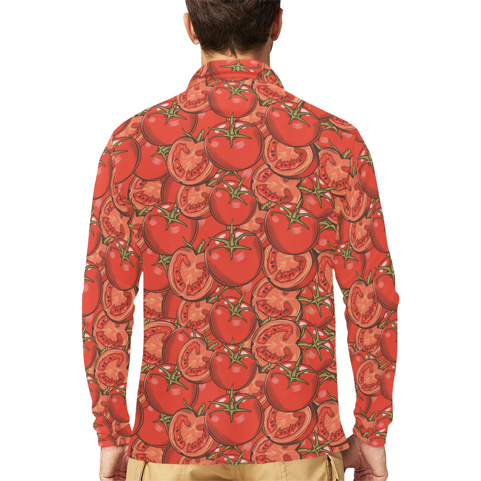 Red Tomato Pattern Men's Long Sleeve Polo Shirt