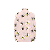 Cute bee flower pattern pink background Women's Long Sleeve Polo Shirt