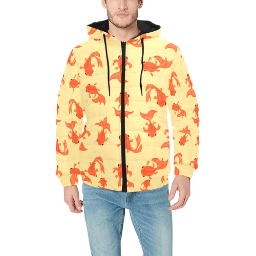 Goldfish Pattern Print Design 02 Men's Padded Hooded Jacket
