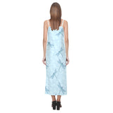 Dragonfly pattern blue background V-Neck Open Fork Long Dress