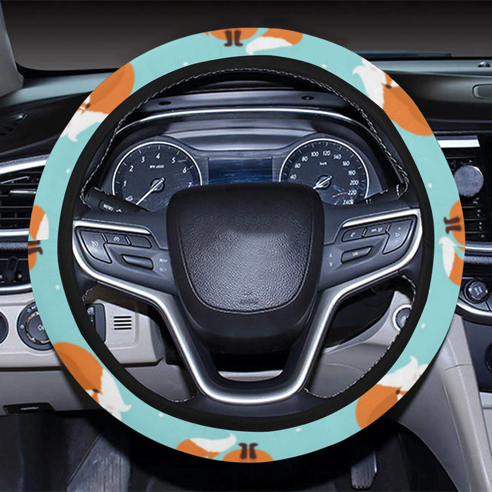 Fox pattern blue b ackground Car Steering Wheel Cover
