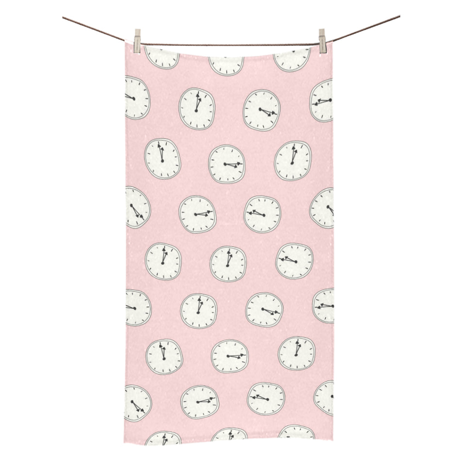 Clock pattern pink blackground Bath Towel