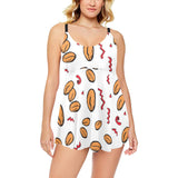peanuts pattern background Chest Sexy Pleated Two Piece Swim Dress