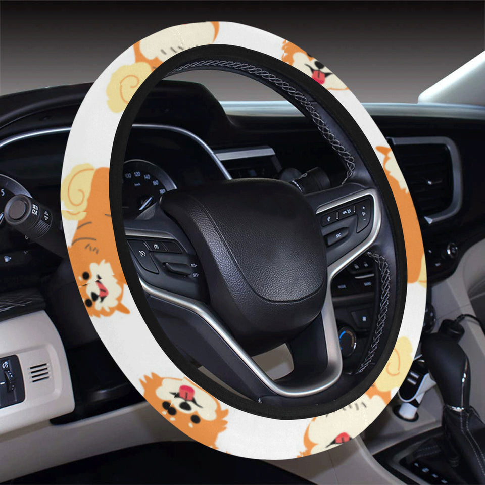 Brown pomeranian pattern Car Steering Wheel Cover