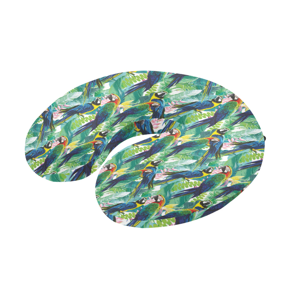 Colorful parrot exotic flower leaves U-Shaped Travel Neck Pillow