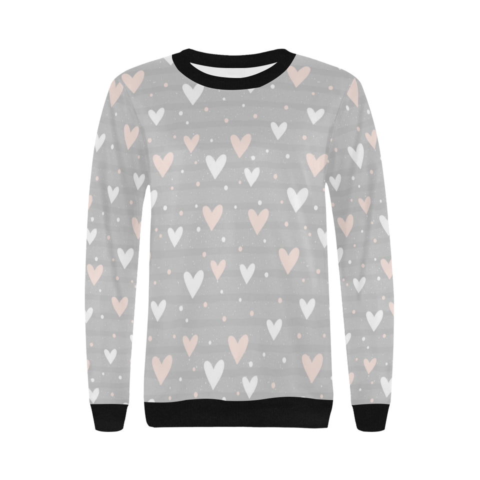 Heart pattern gray background Women's Crew Neck Sweatshirt