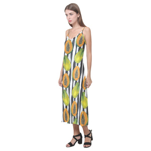 papaya design pattern V-Neck Open Fork Long Dress