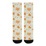 Cute brown pomeranian paw leave bone pattern Crew Socks