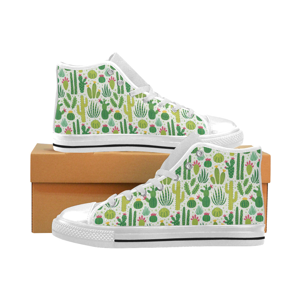 Cactus pattern copy Men's High Top Canvas Shoes White