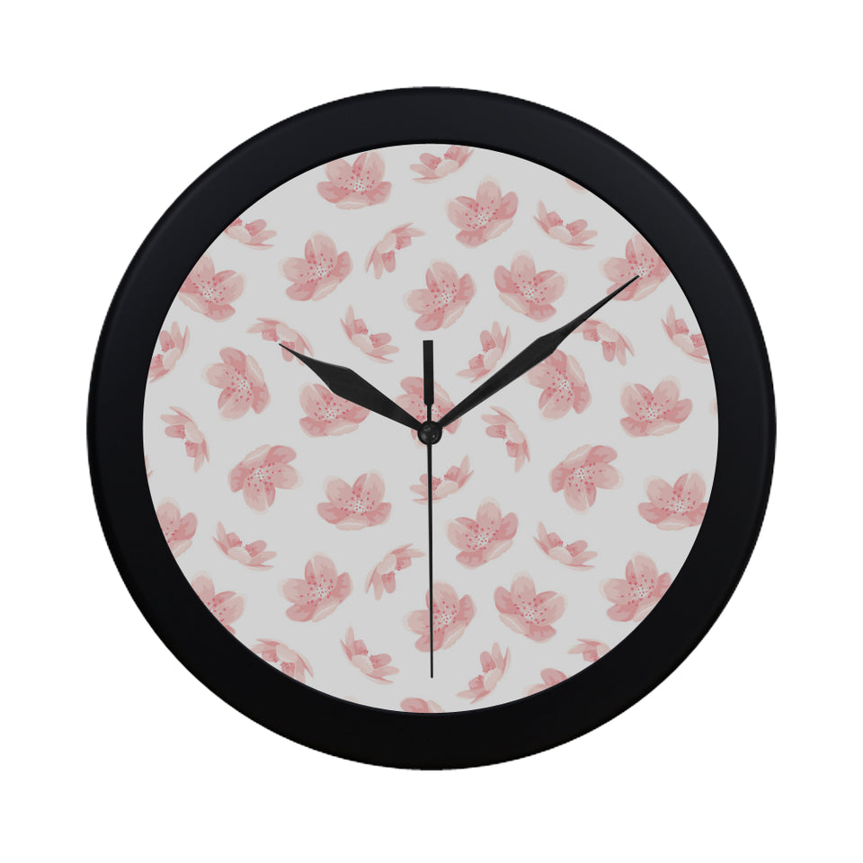 Pink sakura cherry blossom pattern Elegant Black Wall Clock