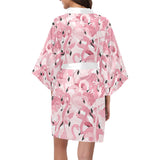 Pink flamingos pattern background Women's Short Kimono Robe
