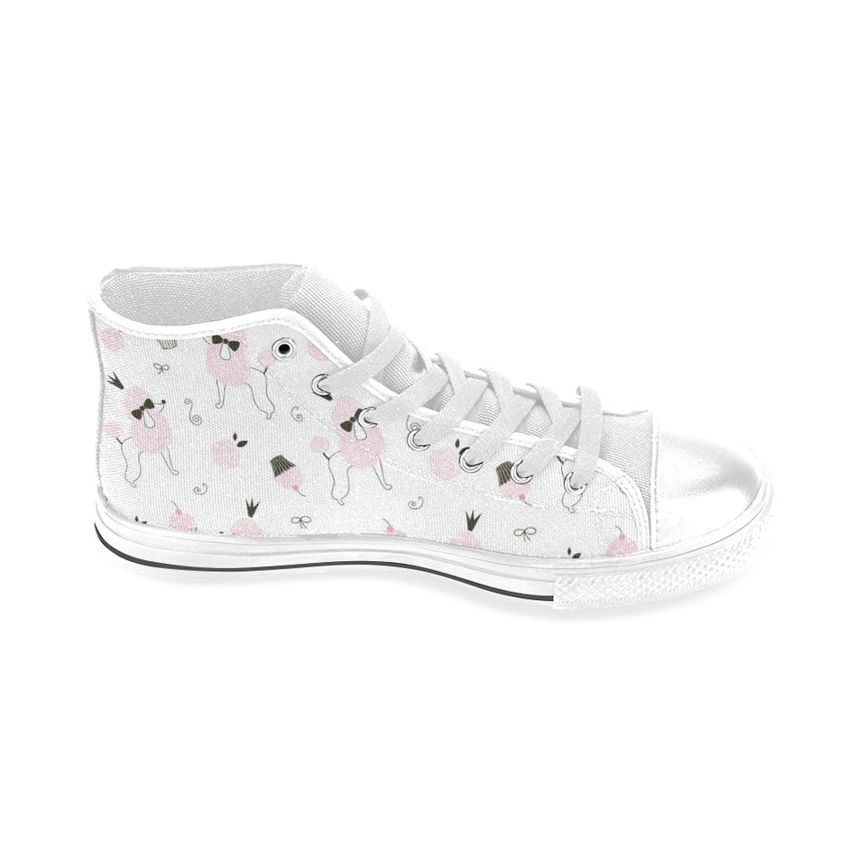 Poodle dog rose cake pattern Men's High Top Canvas Shoes White