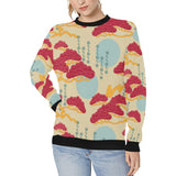 Red Bonsai gray sun japanese pattern Women's Crew Neck Sweatshirt