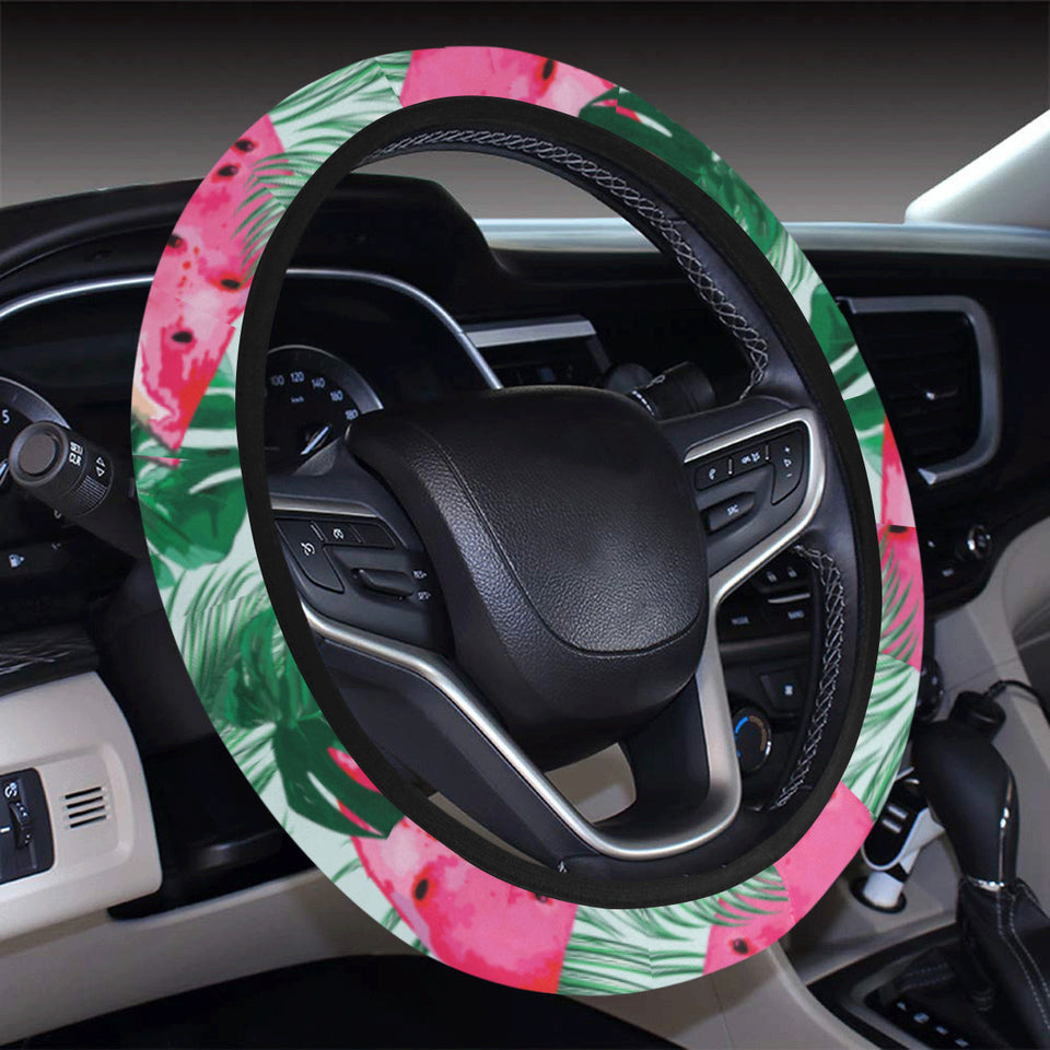 Watermelons tropical palm leaves pattern Car Steering Wheel Cover