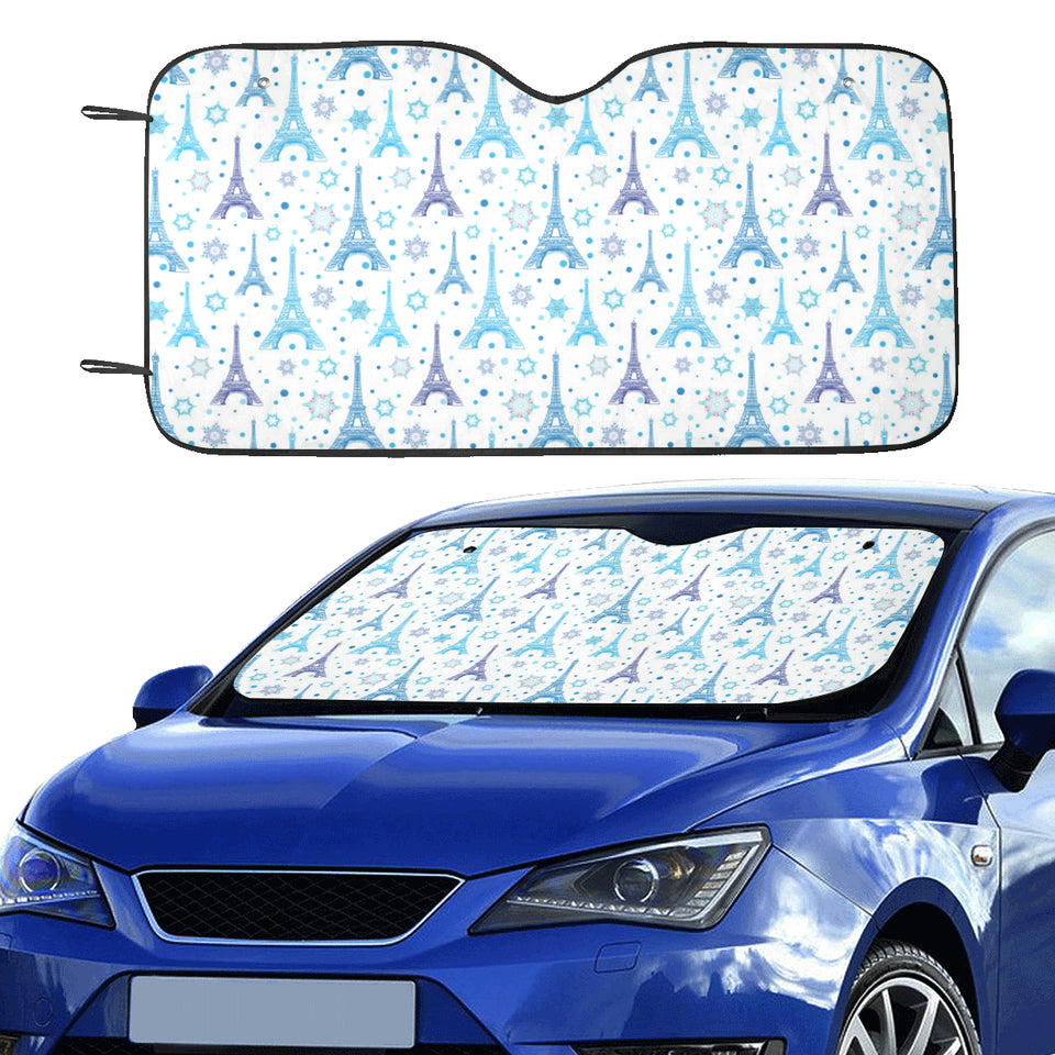 Blue Eiffel Tower Theme Pattern Print Design 01 Car Sun Shade
