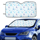 Blue Eiffel Tower Theme Pattern Print Design 01 Car Sun Shade