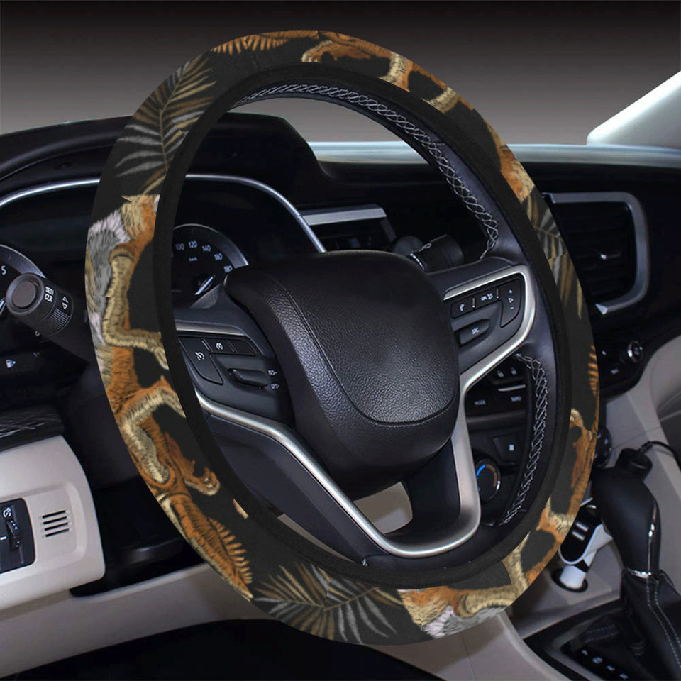 Chameleon lizard tropical leaves palm tree Car Steering Wheel Cover