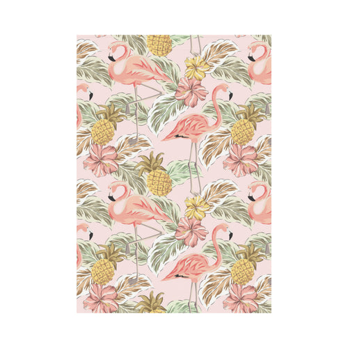 Pink flamingo birds pineapples hibiscus flower pat House Flag Garden Flag