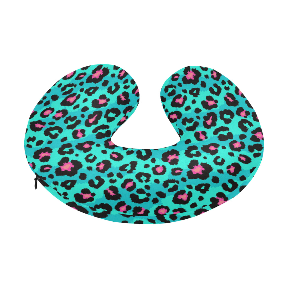 Green leopard skin print pattern U-Shaped Travel Neck Pillow