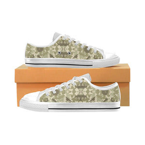 Light Green camouflage pattern Men's Low Top Shoes White