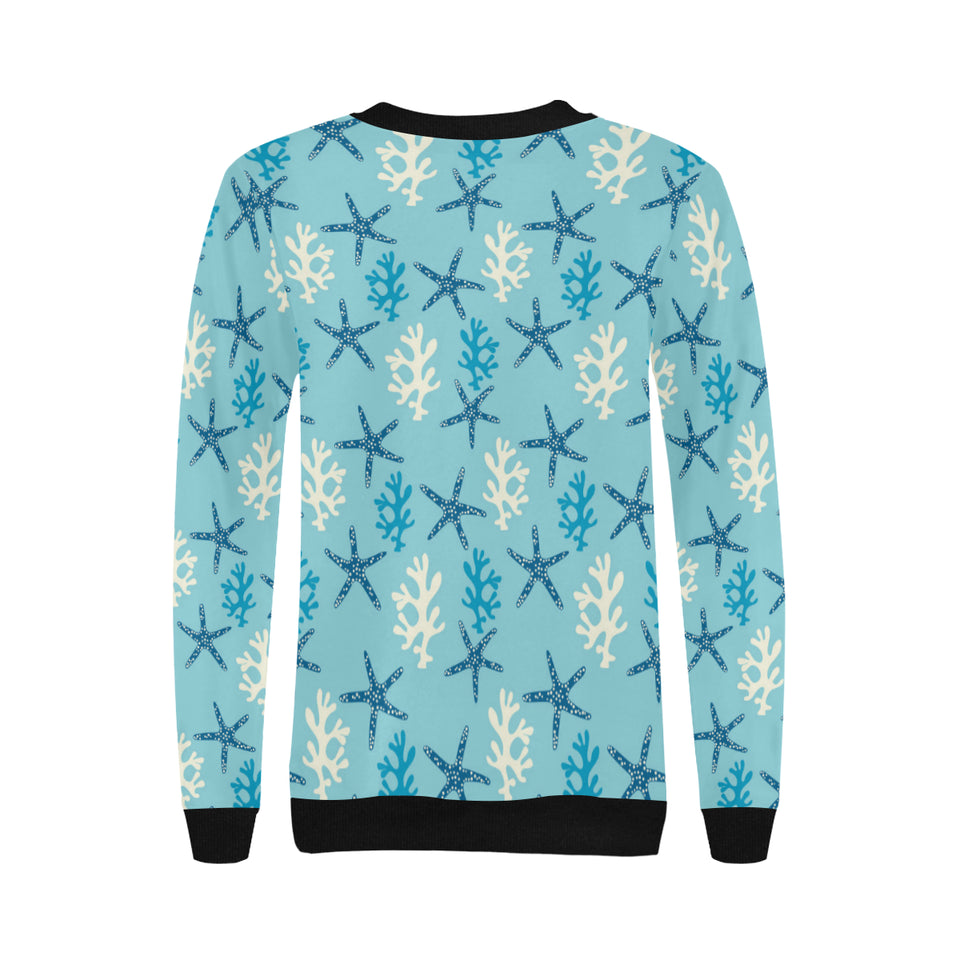 Blue starfish coral reef pattern Women's Crew Neck Sweatshirt