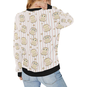 cute owl leaf Women's Crew Neck Sweatshirt