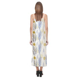 Lavender modern pattern blackground V-Neck Open Fork Long Dress
