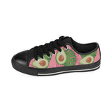 Avocado slices leaves pink back ground Men's Low Top Canvas Shoes Black