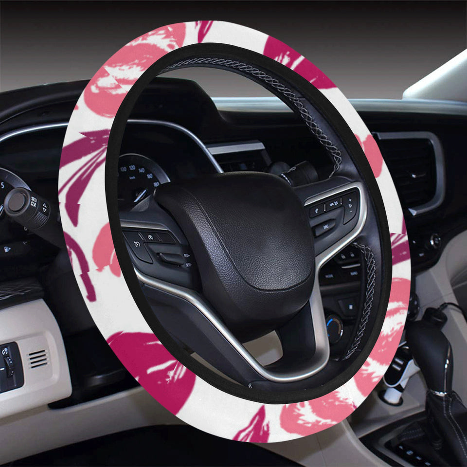 pink sketch tulip pattern Car Steering Wheel Cover