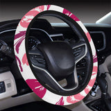 pink sketch tulip pattern Car Steering Wheel Cover
