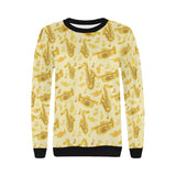 Saxophone cornet pattern yellow background Women's Crew Neck Sweatshirt