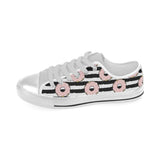Donuts pink icing striped pattern Men's Low Top Canvas Shoes White