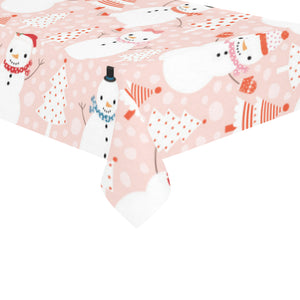 Cute snowman christmas tree snowpink background Tablecloth