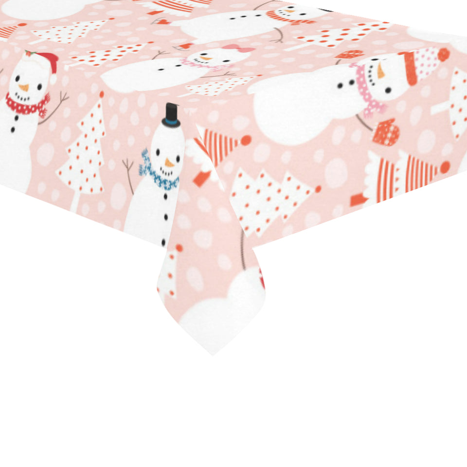 Cute snowman christmas tree snowpink background Tablecloth