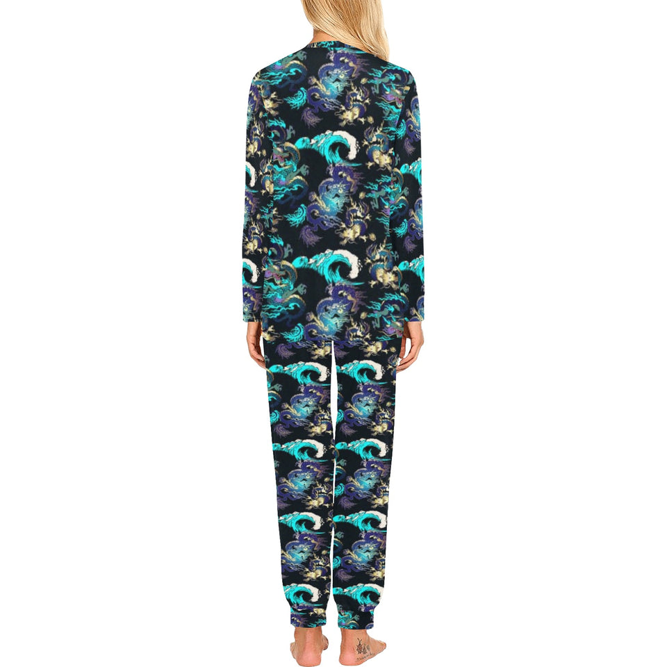 Dragon sea wave pattern Women's All Over Print Pajama Set