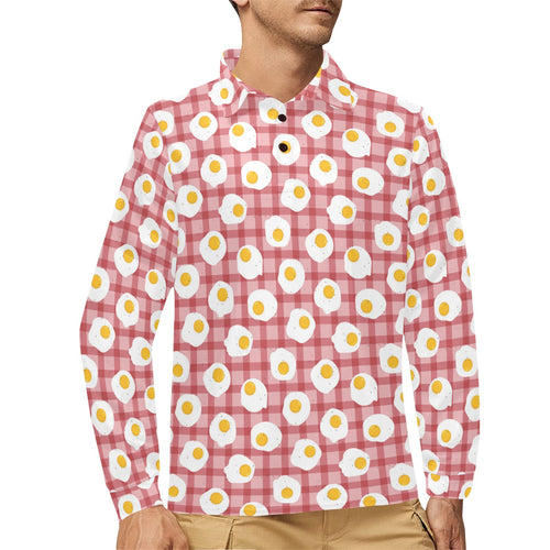 Fried Eggs Pattern Print Design 03 Men's Long Sleeve Polo Shirt