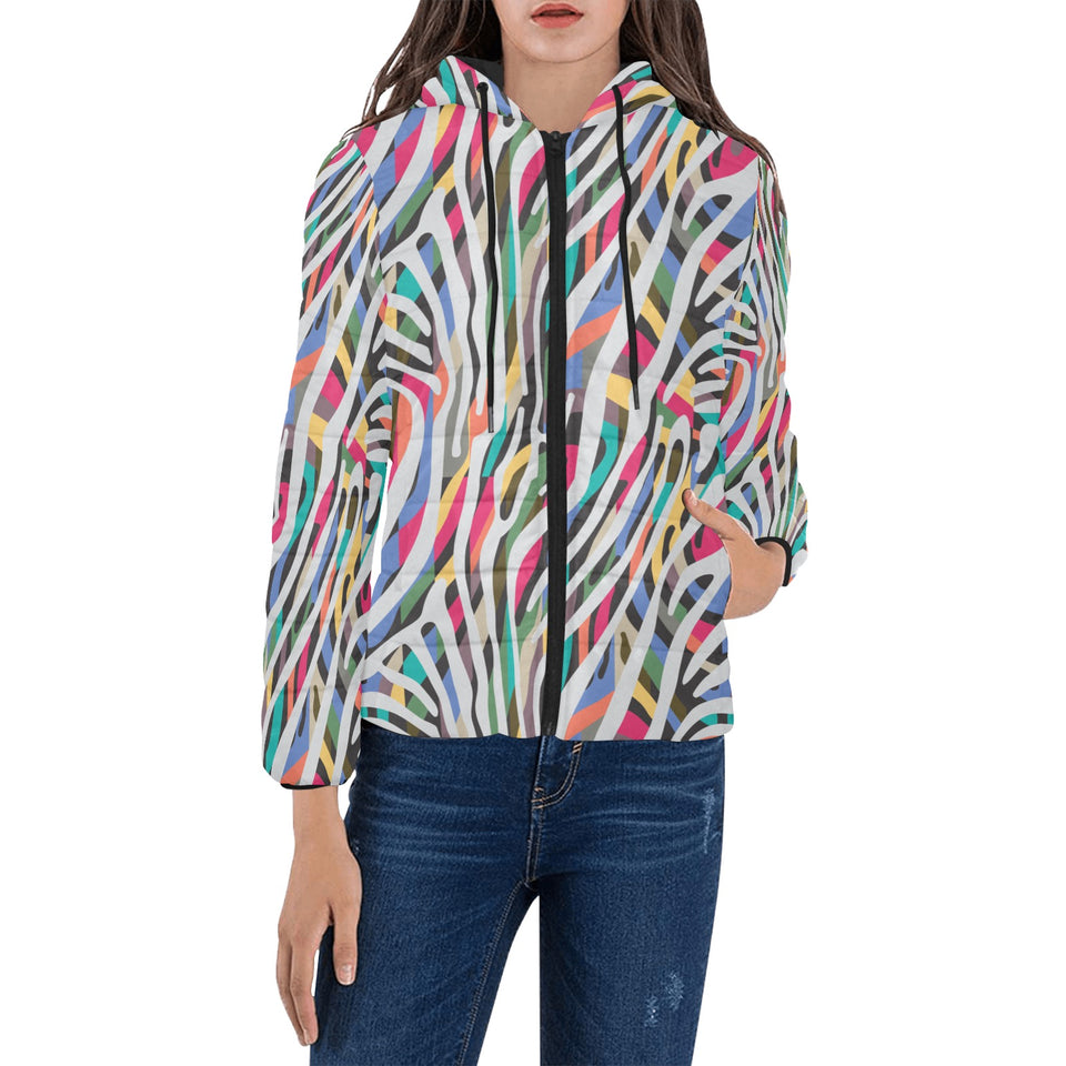 Colorful zebra skin pattern Women's Padded Hooded Jacket