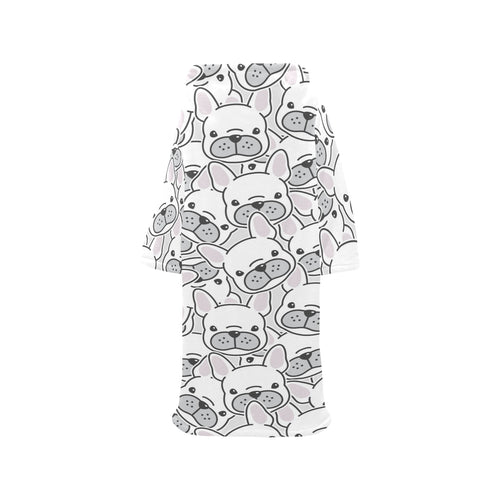 Cute french bulldog head pattern Blanket Robe with Sleeves