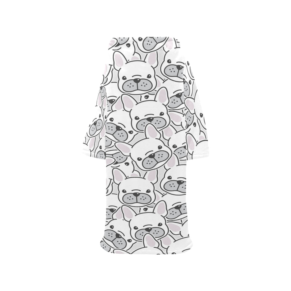 Cute french bulldog head pattern Blanket Robe with Sleeves