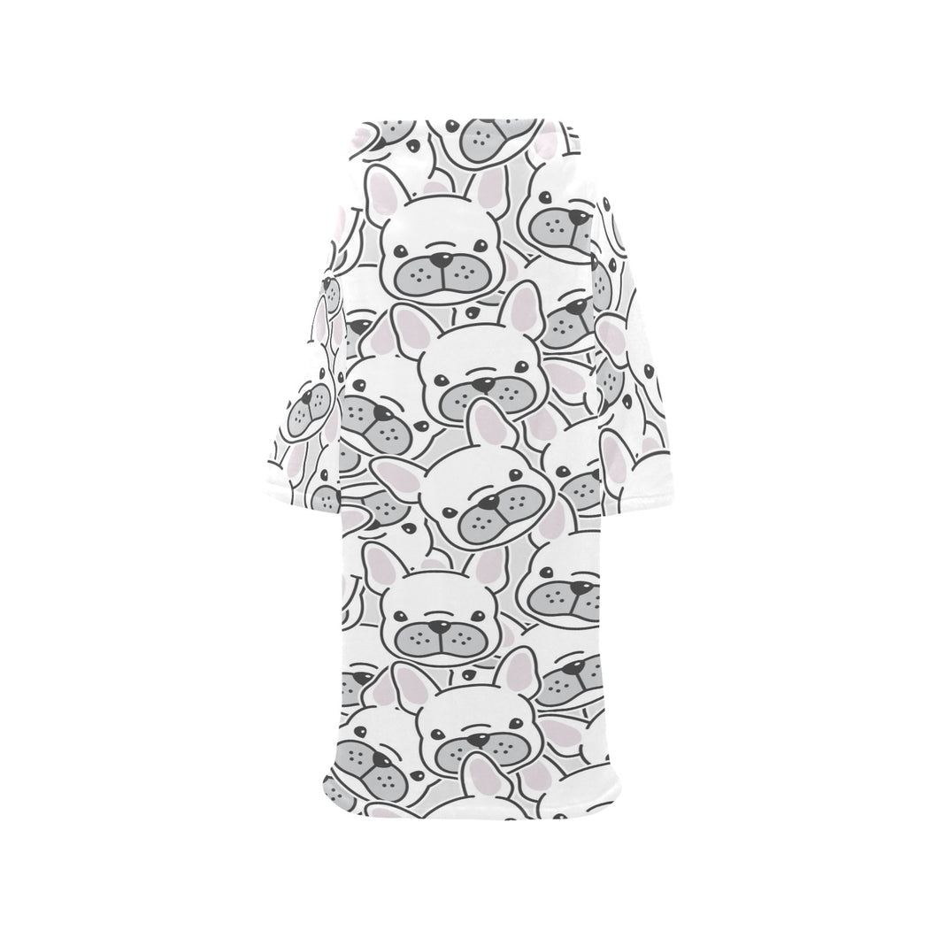 Cute french bulldog head pattern Blanket Robe with Sleeves