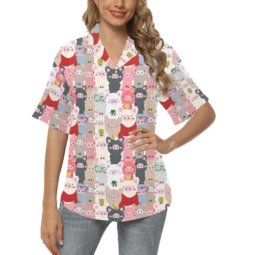 Pig Pattern Print Design 02 Women's All Over Print Hawaiian Shirt