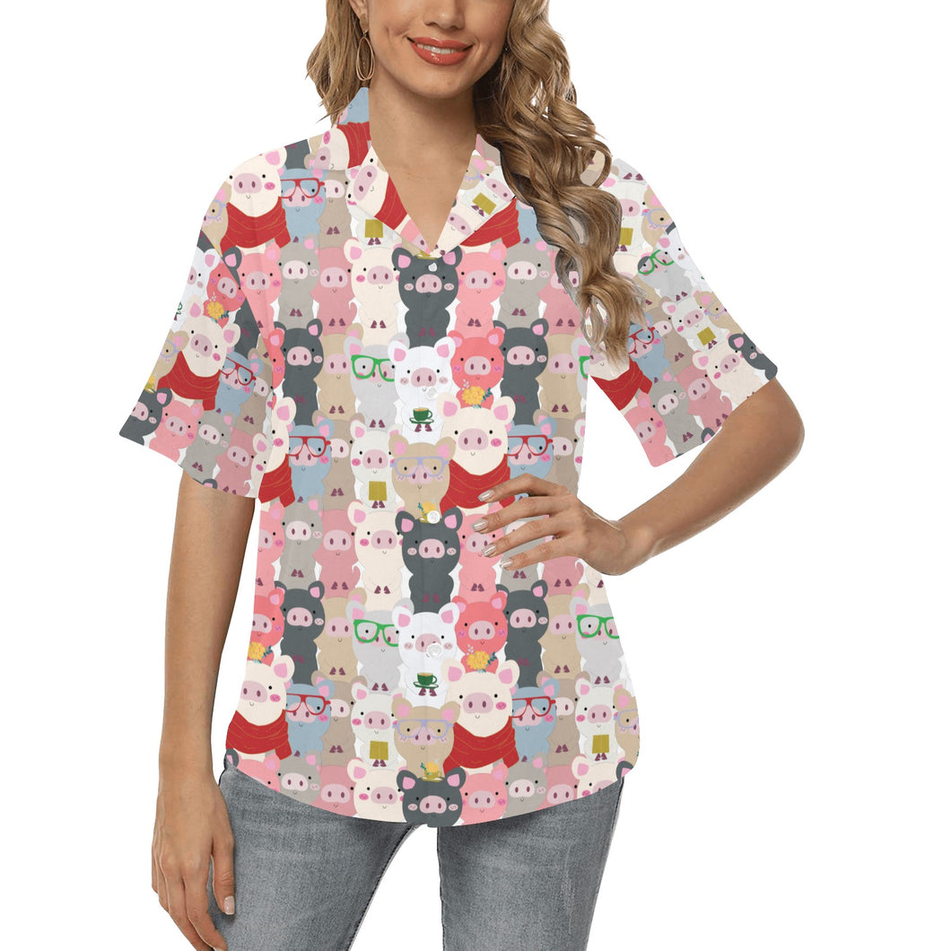 Pig Pattern Print Design 02 Women's All Over Print Hawaiian Shirt