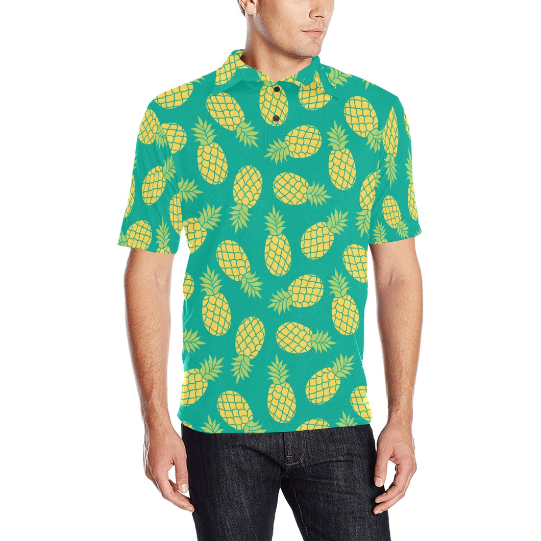 Pineapples pattern green background Men's All Over Print Polo Shirt