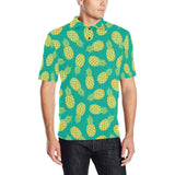 Pineapples pattern green background Men's All Over Print Polo Shirt