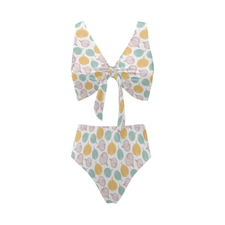 colorful onions white background Chest Bowknot High Waisted Bikini Swimsuit