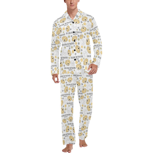 Golden Retriever Pattern Print Design 04 Men's Long Pajama Set