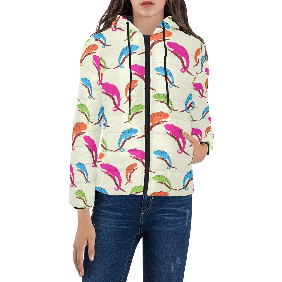 Colorful Chameleon lizard pattern Women's Padded Hooded Jacket